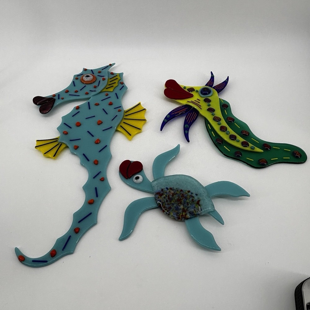 Fused Glass Seahorse Turtle Smith Spot Butterflyfish Handmade Art Wall Window